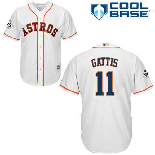 Youth Houston Astros #11 Evan Gattis White Cool Base 2017 World Series Bound Stitched MLB Jersey