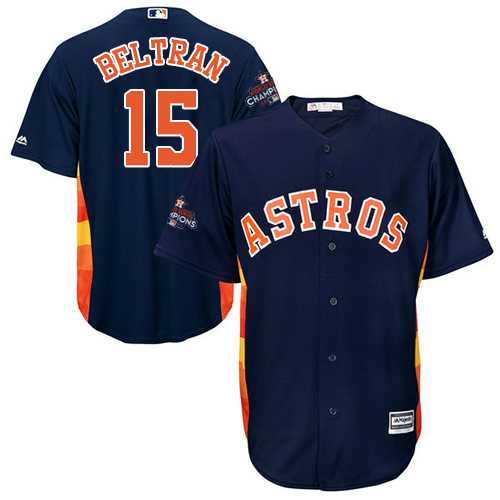 Youth Houston Astros #15 Carlos Beltran Navy Blue Cool Base 2017 World Series Champions Stitched MLB Jersey