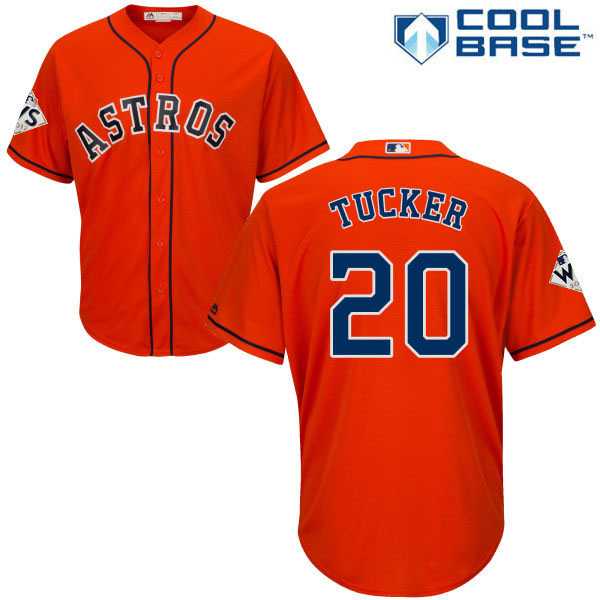 Youth Houston Astros #20 Preston Tucker Orange Cool Base 2017 World Series Bound Stitched MLB Jersey