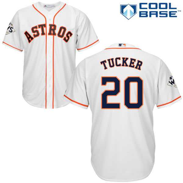 Youth Houston Astros #20 Preston Tucker White Cool Base 2017 World Series Bound Stitched MLB Jersey
