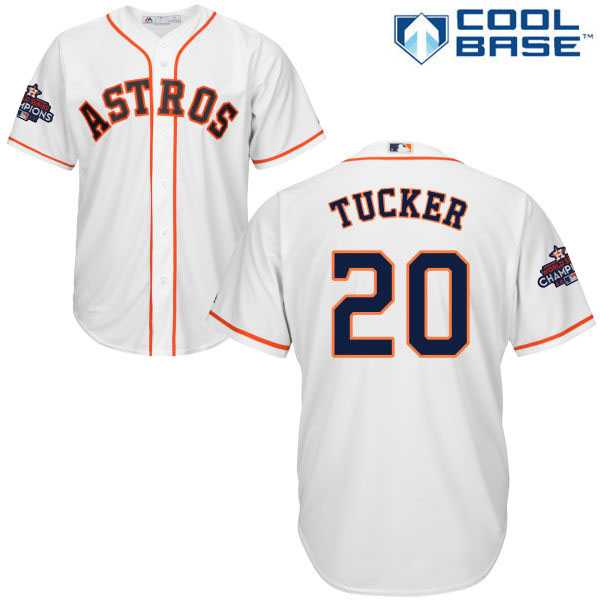 Youth Houston Astros #20 Preston Tucker White Cool Base 2017 World Series Champions Stitched MLB Jersey