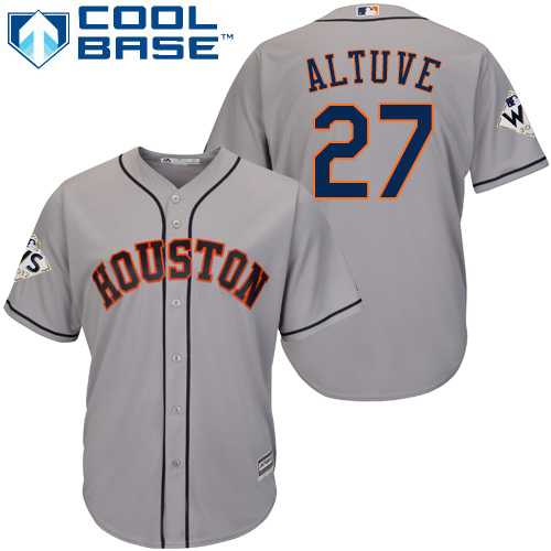 Youth Houston Astros #27 Jose Altuve Grey Cool Base 2017 World Series Bound Stitched MLB Jersey