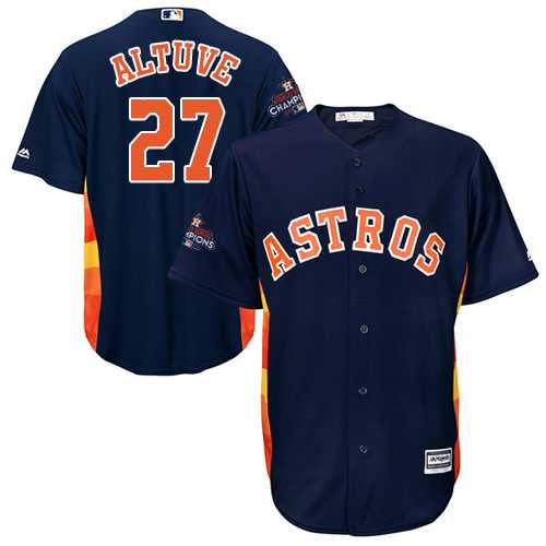 Youth Houston Astros #27 Jose Altuve Navy Blue Cool Base 2017 World Series Champions Stitched MLB Jersey