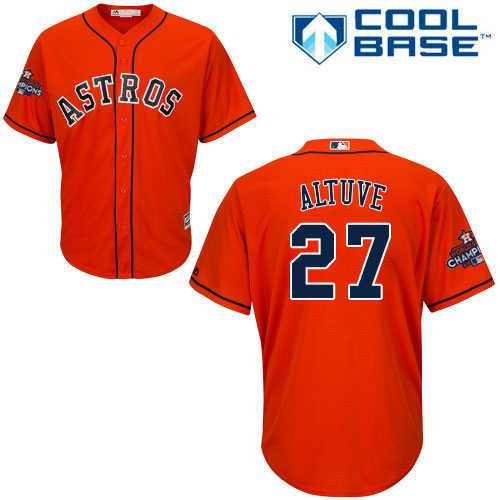 Youth Houston Astros #27 Jose Altuve Orange Cool Base 2017 World Series Champions Stitched MLB Jersey