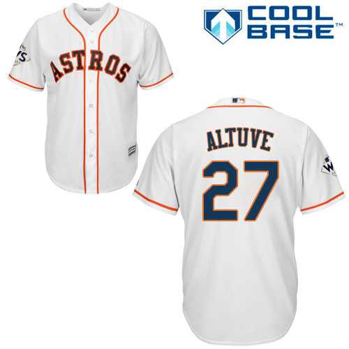 Youth Houston Astros #27 Jose Altuve White Cool Base 2017 World Series Bound Stitched MLB Jersey