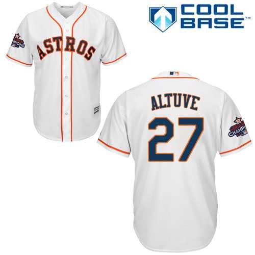 Youth Houston Astros #27 Jose Altuve White Cool Base 2017 World Series Champions Stitched MLB Jersey