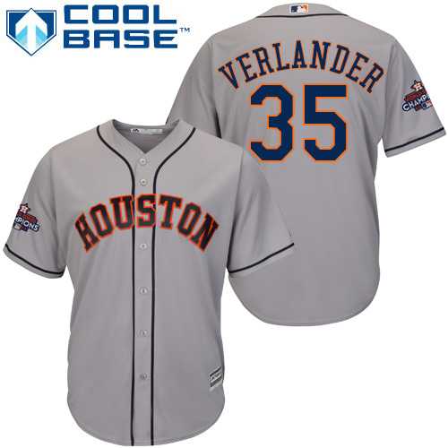 Youth Houston Astros #35 Justin Verlander Grey Cool Base 2017 World Series Champions Stitched MLB Jersey