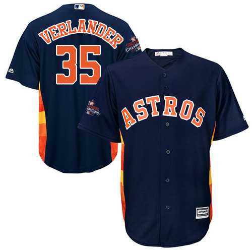 Youth Houston Astros #35 Justin Verlander Navy Blue Cool Base 2017 World Series Champions Stitched MLB Jersey