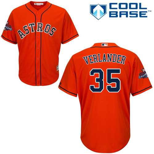 Youth Houston Astros #35 Justin Verlander Orange Cool Base 2017 World Series Champions Stitched MLB Jersey