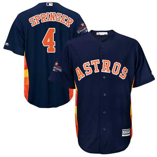 Youth Houston Astros #4 George Springer Navy Blue Cool Base 2017 World Series Champions Stitched MLB Jersey