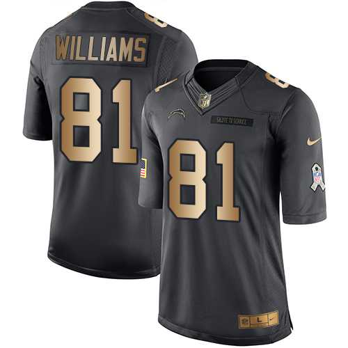 Youth Los Angeles Chargers #81 Mike Williams Black Stitched NFL Limited Gold Salute to Service Jersey