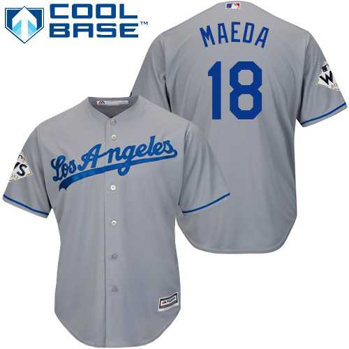Youth Los Angeles Dodgers #18 Kenta Maeda Grey Cool Base 2017 World Series Bound Stitched MLB Jersey