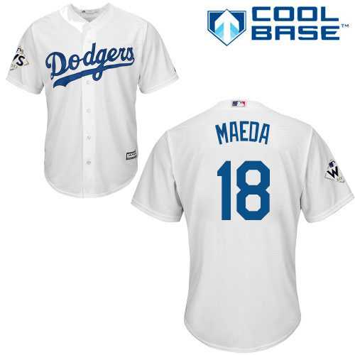 Youth Los Angeles Dodgers #18 Kenta Maeda White Cool Base 2017 World Series Bound Stitched MLB Jersey