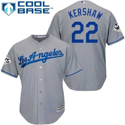 Youth Los Angeles Dodgers #22 Clayton Kershaw Grey Cool Base 2017 World Series Bound Stitched Youth MLB Jersey