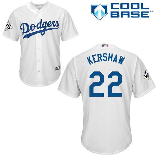 Youth Los Angeles Dodgers #22 Clayton Kershaw White Cool Base 2017 World Series Bound Stitched Youth MLB Jersey