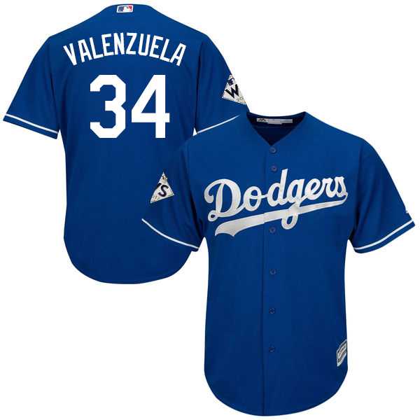 Youth Los Angeles Dodgers #34 Fernando Valenzuela Blue Cool Base 2017 World Series Bound Stitched Youth MLB Jersey