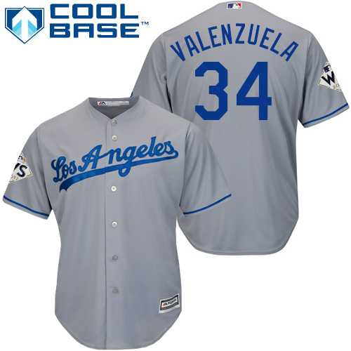 Youth Los Angeles Dodgers #34 Fernando Valenzuela Grey Cool Base 2017 World Series Bound Stitched Youth MLB Jersey