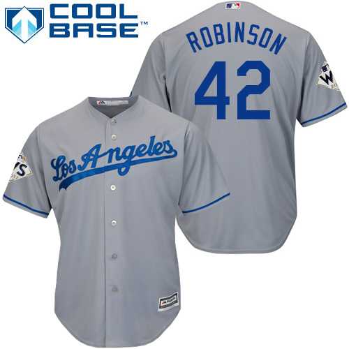 Youth Los Angeles Dodgers #42 Jackie Robinson Grey Cool Base 2017 World Series Bound Stitched Youth MLB Jersey