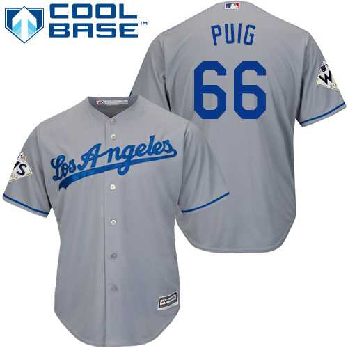 Youth Los Angeles Dodgers #66 Yasiel Puig Grey Cool Base 2017 World Series Bound Stitched Youth MLB Jersey