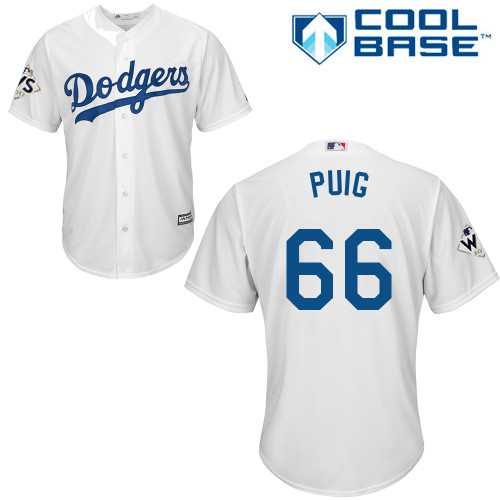 Youth Los Angeles Dodgers #66 Yasiel Puig White Cool Base 2017 World Series Bound Stitched Youth MLB Jersey