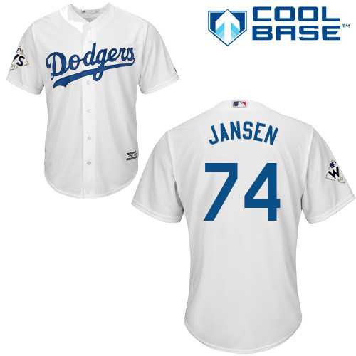 Youth Los Angeles Dodgers #74 Kenley Jansen White Cool Base 2017 World Series Bound Stitched MLB Jersey