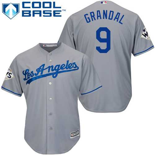 Youth Los Angeles Dodgers #9 Yasmani Grandal Grey Cool Base 2017 World Series Bound Stitched Baseball Jersey