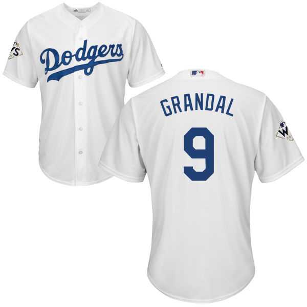 Youth Los Angeles Dodgers #9 Yasmani Grandal White Cool Base 2017 World Series Bound Stitched MLB Jersey