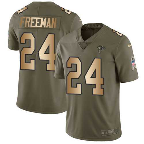 Youth Nike Atlanta Falcons #24 Devonta Freeman Olive Gold Stitched NFL Limited 2017 Salute to Service Jersey