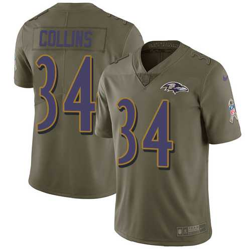 Youth Nike Baltimore Ravens #34 Alex Collins Olive Stitched NFL Limited 2017 Salute to Service Jersey