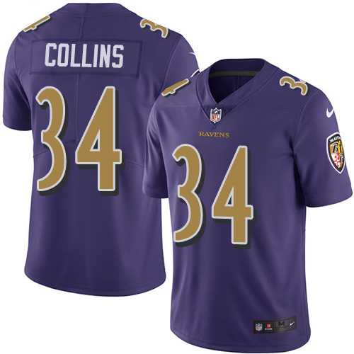Youth Nike Baltimore Ravens #34 Alex Collins Purple Stitched NFL Limited Rush Jersey