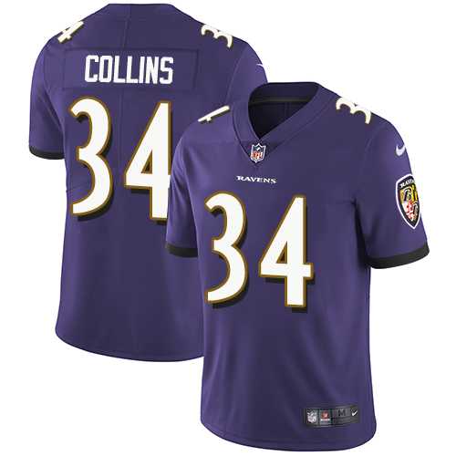 Youth Nike Baltimore Ravens #34 Alex Collins Purple Team Color Stitched NFL Vapor Untouchable Limited Jersey