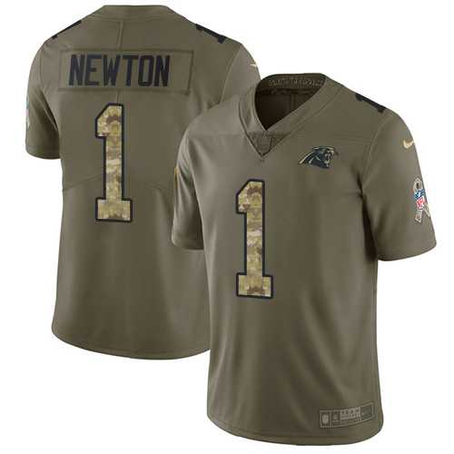 Youth Nike Carolina Panthers #1 Cam Newton Olive Camo Stitched NFL Limited 2017 Salute to Service Jersey