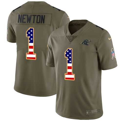 Youth Nike Carolina Panthers #1 Cam Newton Olive USA Flag Stitched NFL Limited 2017 Salute to Service Jersey