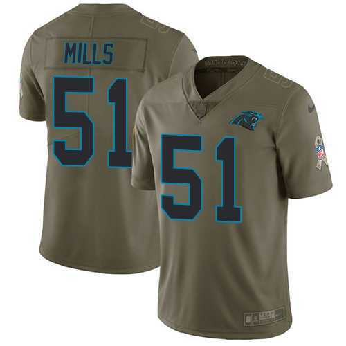 Youth Nike Carolina Panthers #51 Sam Mills Olive Stitched NFL Limited 2017 Salute to Service Jersey