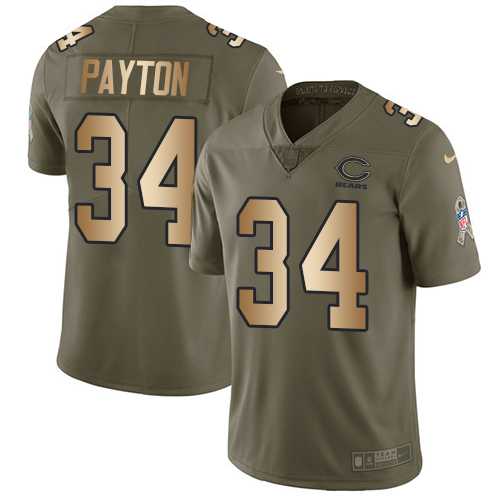 Youth Nike Chicago Bears #34 Walter Payton Olive Gold Stitched NFL Limited 2017 Salute to Service Jersey