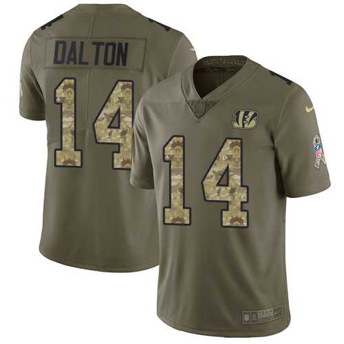 Youth Nike Cincinnati Bengals #14 Andy Dalton Olive Camo Stitched NFL Limited 2017 Salute to Service Jersey