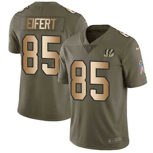 Youth Nike Cincinnati Bengals #85 Tyler Eifert Olive Gold Stitched NFL Limited 2017 Salute to Service Jersey