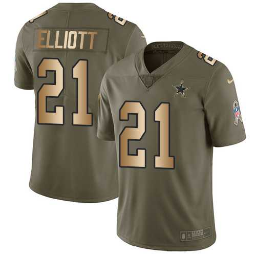 Youth Nike Dallas Cowboys #21 Ezekiel Elliott Olive Gold Stitched NFL Limited 2017 Salute to Service Jersey