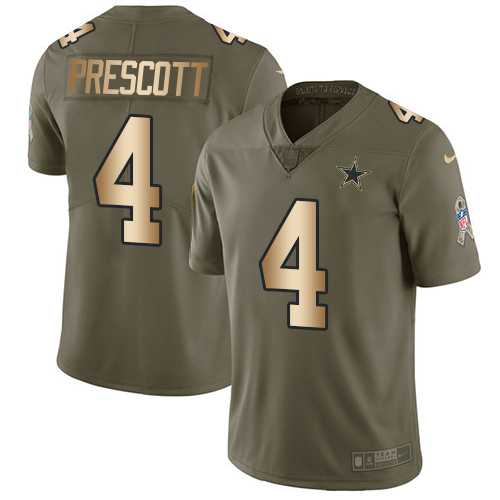 Youth Nike Dallas Cowboys #4 Dak Prescott Olive Gold Stitched NFL Limited 2017 Salute to Service Jersey