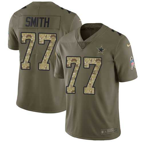 Youth Nike Dallas Cowboys #77 Tyron Smith Olive Camo Stitched NFL Limited 2017 Salute to Service Jersey