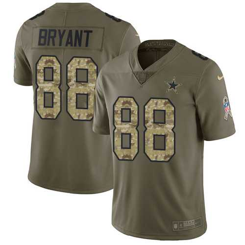 Youth Nike Dallas Cowboys #88 Dez Bryant Olive Camo Stitched NFL Limited 2017 Salute to Service Jersey