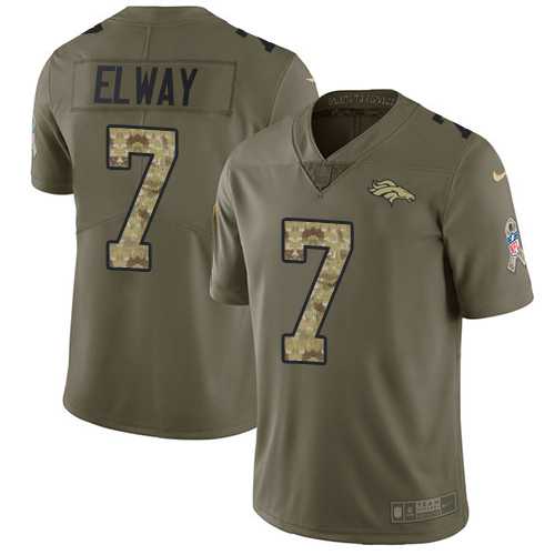 Youth Nike Denver Broncos #7 John Elway Olive Camo Stitched NFL Limited 2017 Salute to Service Jersey