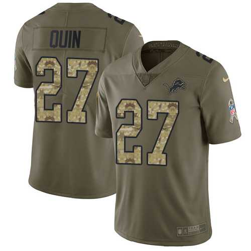 Youth Nike Detroit Lions #27 Glover Quin Olive Camo Stitched NFL Limited 2017 Salute to Service Jersey