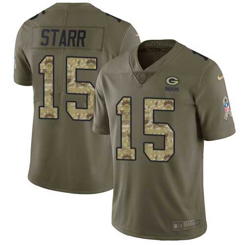 Youth Nike Green Bay Packers #15 Bart Starr Olive Camo Stitched NFL Limited 2017 Salute to Service Jersey