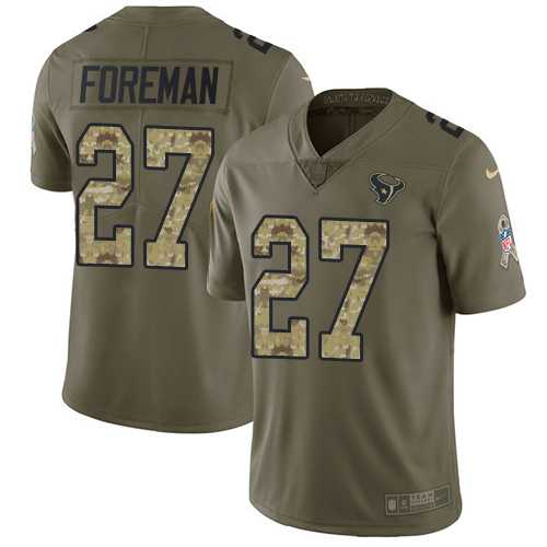 Youth Nike Houston Texans #27 D'Onta Foreman Olive Camo Stitched NFL Limited 2017 Salute to Service Jersey