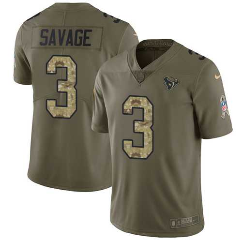 Youth Nike Houston Texans #3 Tom Savage Olive Camo Stitched NFL Limited 2017 Salute to Service Jersey