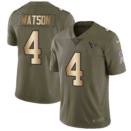 Youth Nike Houston Texans #4 Deshaun Watson Olive Gold Stitched NFL Limited 2017 Salute to Service Jersey