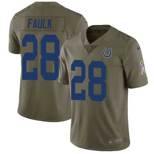Youth Nike Indianapolis Colts #28 Marshall Faulk Olive Stitched NFL Limited 2017 Salute to Service Jersey