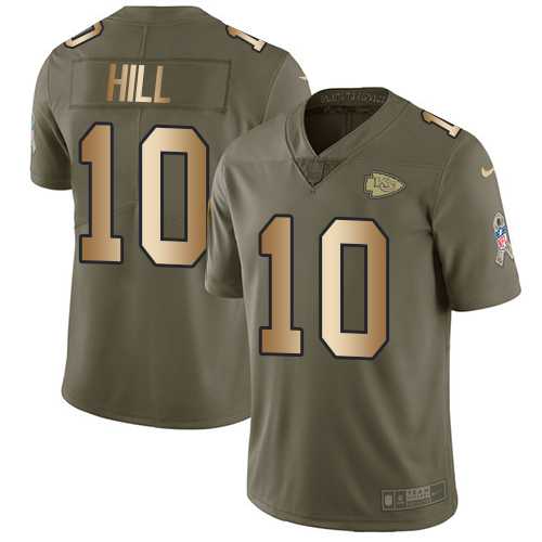 Youth Nike Kansas City Chiefs #10 Tyreek Hill Olive Gold Stitched NFL Limited 2017 Salute to Service Jersey
