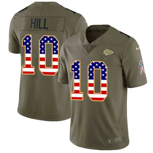 Youth Nike Kansas City Chiefs #10 Tyreek Hill Olive USA Flag Stitched NFL Limited 2017 Salute to Service Jersey